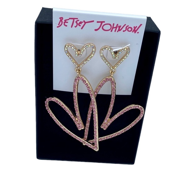 NWT BETSEY JOHNSOM drop dangling Heart earrings with Aurora borealis rhinestones - Picture 4 of 6